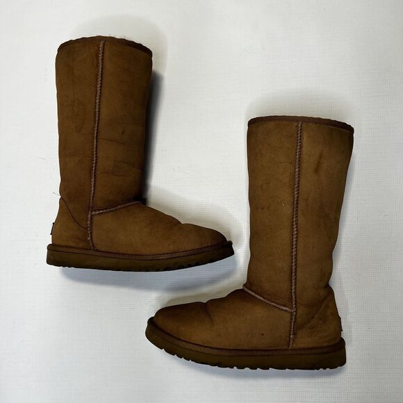 UGG Classic Tall Boot Chestnut Suede Sheepskin Shearling (SN 5815) Size 7 - Picture 1 of 16
